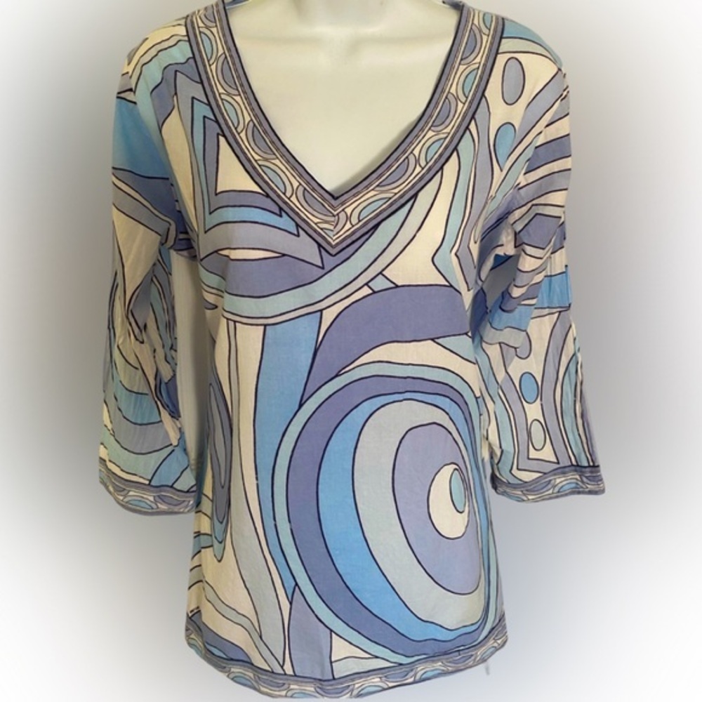 Gretchen Scott Designs Tunic Top - M blues and whites , all cotton